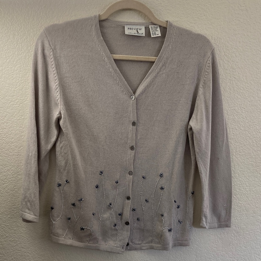 Preview Collection cashmere silk Gray Cardigan Embroidery embellished classic